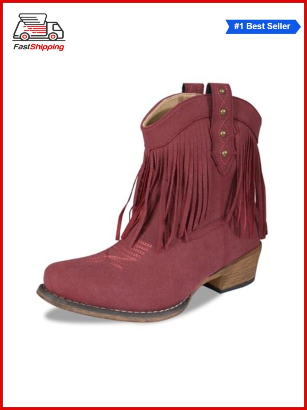 ✨ Boho Suede Fringe Mid Calf Western Cowboy Boots Pointed Toe Chunky Heel